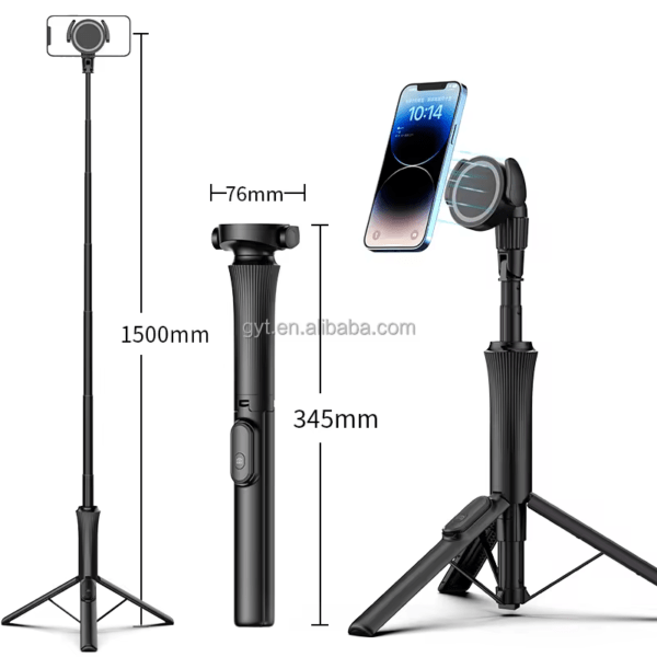 Versatile Magsafe Selfie Stick With Sturdy Clamp And Extendable Shaft - Effortlessly Open Tripod With Bottom Button